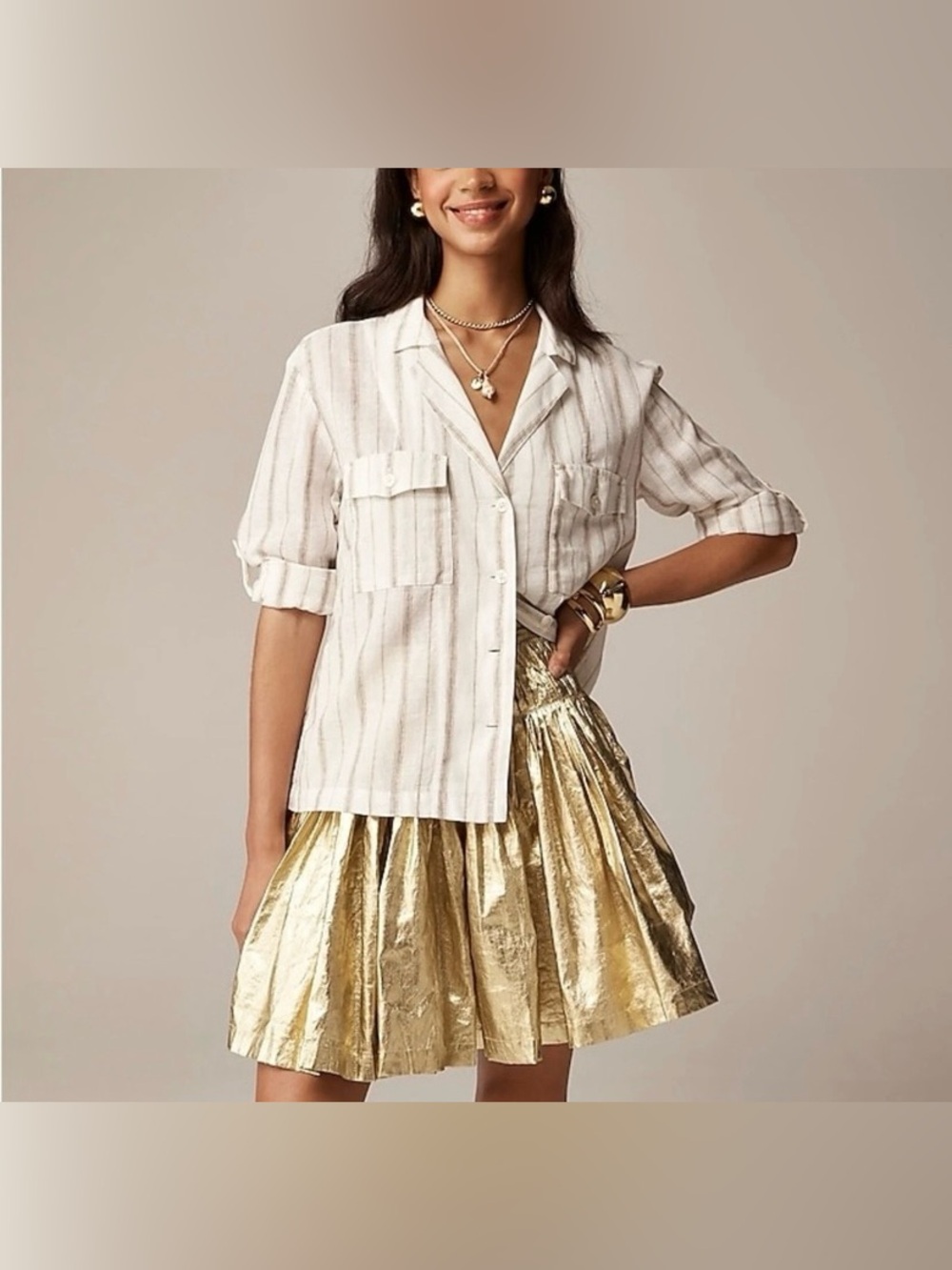 J. Crew Camp-collar Shirt in Stripe Featherweight Linen Blend Size 4
